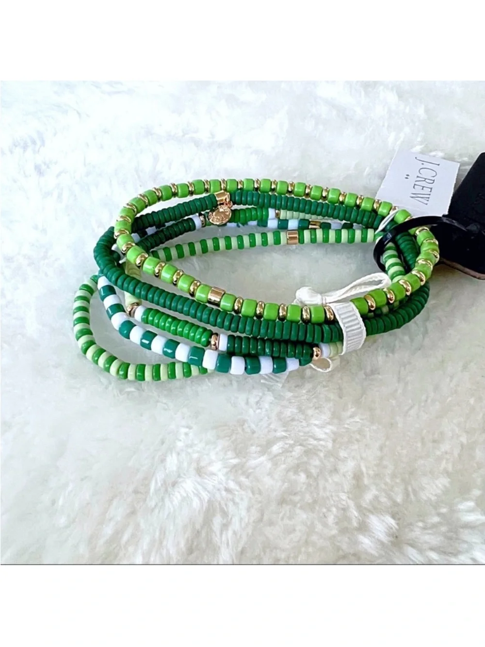 J. Crew Green and Gold 5 piece Beaded Bracelet set